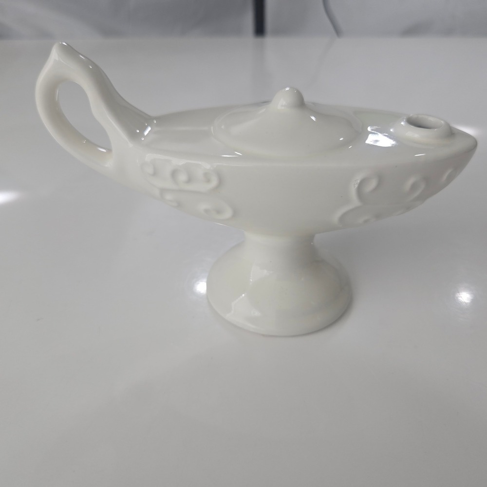 White Ceramic Nurses Graduation Nightingale Lamp Large Embossed Scroll 8"